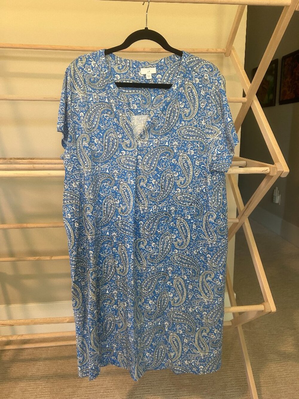 J. Jill Blue Paisley Notch Neck Short Sleeve Jersey Knit Shift Dress XL